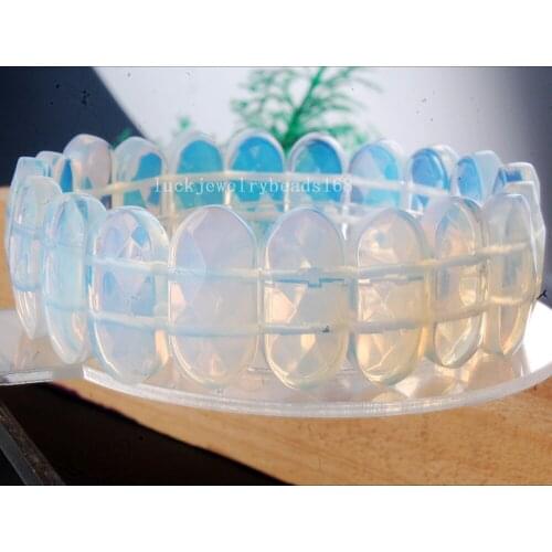 Free Shipping Fashion Jewelry 10x20mm Opalite Opal Art Oval Women Men Beads Elastic Bracelet 7.5" FG7574