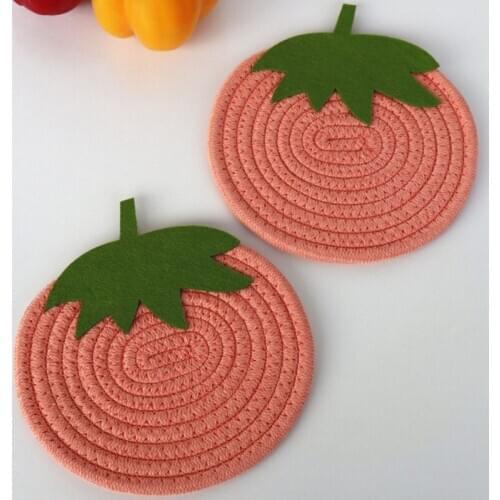 Strawberry Fruit Placemat For Dining Table Drink Tea Coaster Cup Dish Drying Mat Pad Cotton Pot Holders Home Decor 7.5inch