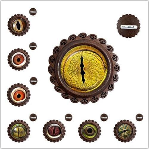 Dragon Snake Owl Cat Tiger Wood Brooch Fiery Dragon Jewelry Glass Cabochon Animal Eyes Collar Pins For Women Men Gift