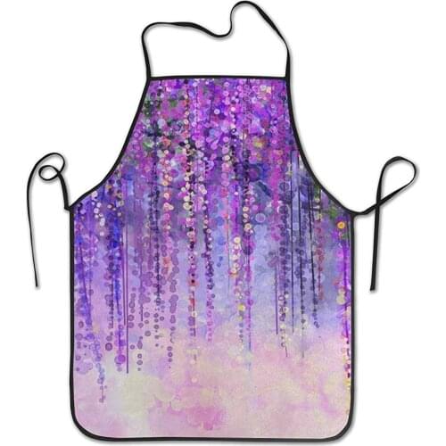 Kitchen Baking Personality Apron Restaurant Chef Garden Handmade Apron Purple Wisteria Flower Oil Painting