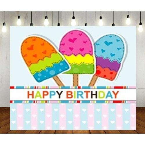 Photo Studio Photography Props Backdrop Cartoon Template Greeting Card Ice CreamKids Vinyl Background Kids Birthday Party