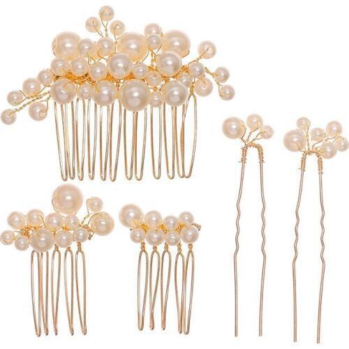Hot Hair Clips 5 Pcs/set Gold Full Pearl Bride Hair Comb Hair Clip Wedding Hair Accessories Headdress Headband Jewelry