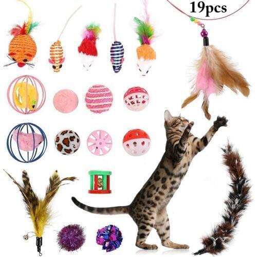 Pet Toy Funny Cat Stick Feather Bell Ball Sisal Ball Mouse Combination Toy Set Assorted Types Interactive Funny Cat Teaser Toy
