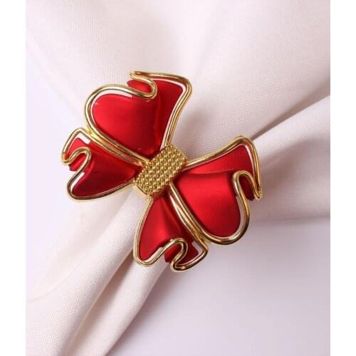 12pcs Gold Red Bow Napkin Rings for Valentines Day Easter Wedding Xmas Decor 87HA