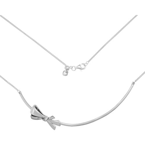 CKK 925 Sterling Silver Brilliant Bow Necklace For Women Original Jewelry Making Wedding Anniversary Gift