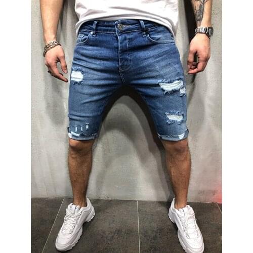 Summer Mens New Denim Five-point Pants Fashion Trend Ripped Slim Slimming Shorts Comfortable Casual All-match Straight Jeans