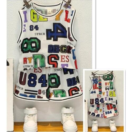 Summer Baby boy Clothes Set Cartoon New Kids letter Vest Tops+Shorts 2 Pcs Set Children Tracksuit Outfits for 3-10Years