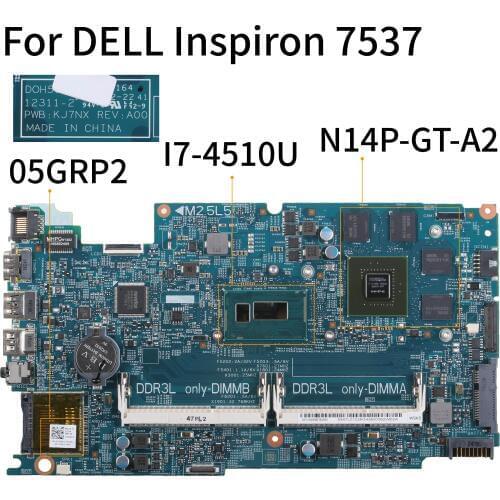 KoCoQin Laptop motherboard For DELL 15 Inspiron 7537 I7-4510U GT750M 2G Mainboard CN-05GRP2 05GRP2 12311-2 SR1EB N14P-GT-A2