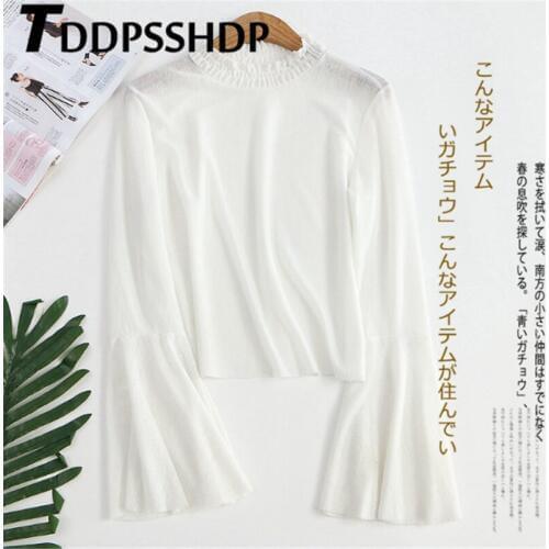 Fashion White Color Japanese Women T Shirt Flare Sleeve Slim 2019 Spring Summer Female Tee Tops