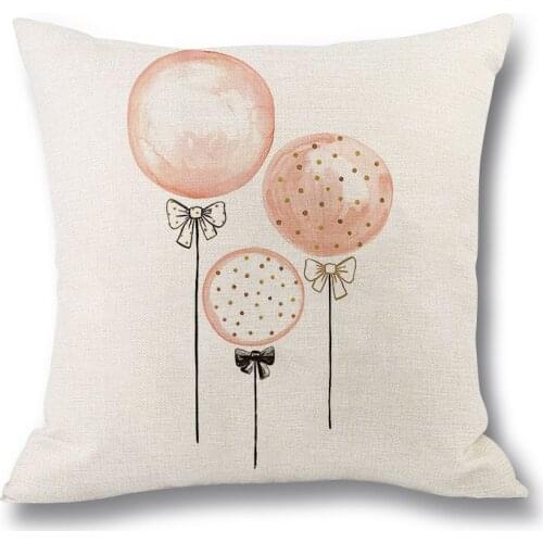 Pink Flamingo Cushion Cover Watercolor Style Feather Balloon Wave Print Linen Pillowcase for Sofa Bedroom Decorative Home Decor