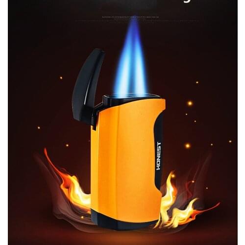 New Powerful Dual Torch Gas Lighter Jet Windproof Metal Butane Cigarette Pipe Lighter Inflatable Journey Fire Cigar Lighter Gift
