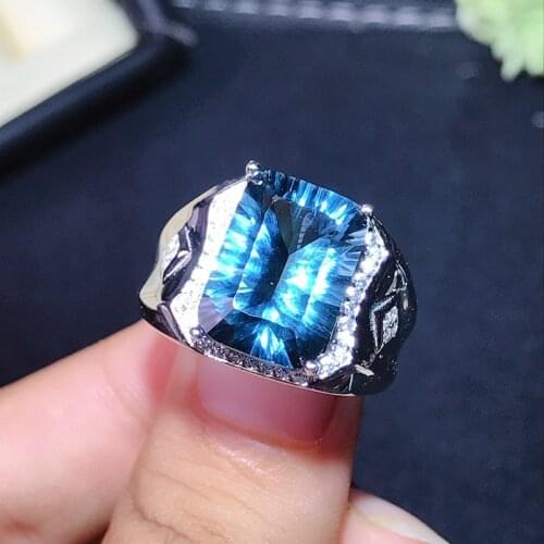 100% Real New S925 Pure Silver mens ring with topaz noble and elegant topaz ring, gift for boyfriend One size
