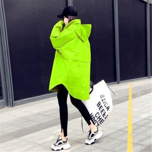 2020 new Spring Autumn trendy rose red windbreaker Womens mid-length hooded casual loose Long Trench Coats b531