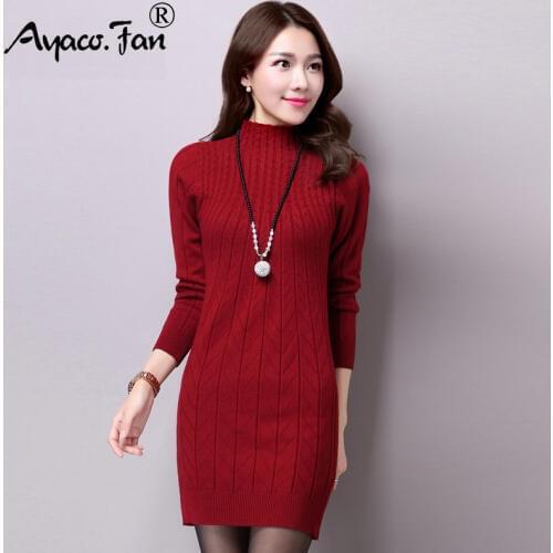 2019 Autumn Winter New Solid Half Turtleneck Patchwork Long Women Sweaters Female Slim Pullovers Knitting Shirt Ladies Tops