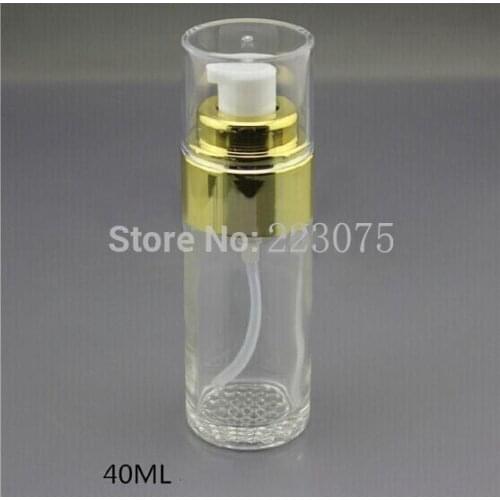 NEW ARRIVAL 40ml transparent glass bottle with gold pump for serum lotion foundation emulsion containing Refillable Bottles