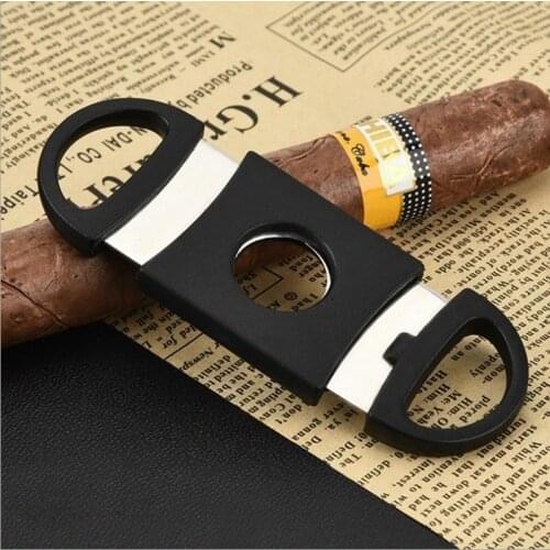 Double Blades Cutter Knife Metal Blade Plastic Cigar Cutter Scissors V-Cut Clipper Port Cuba Cigar Cutter Cigar Accessories