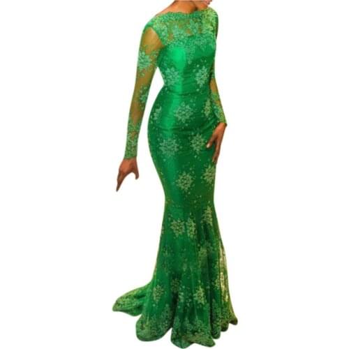 Gown Evening Party Trumpet Maxi Dress Female Sexy Hollow Out Printed Sheath Dresses Summer Classic Long Sleeve Crew Neck Robes