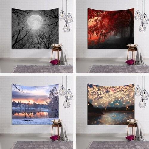 Rising Moon Mountain Tapestry Wall Hanging Tapestry