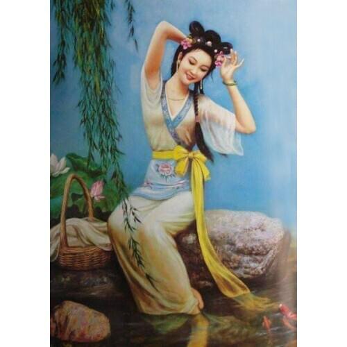 Old artists' perfect hand drawn classical art canvas: Asian Oriental ancient beauties