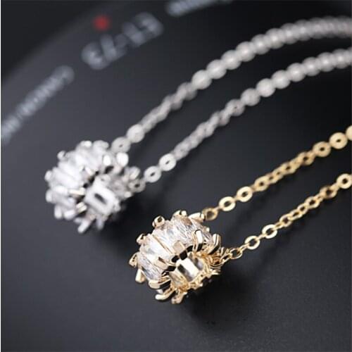 Rectangle Cubic Zirconia Crystal Circle circle Shape Copper Gold silver color Pendant Necklace Women Charm Choker Jewelry Gift