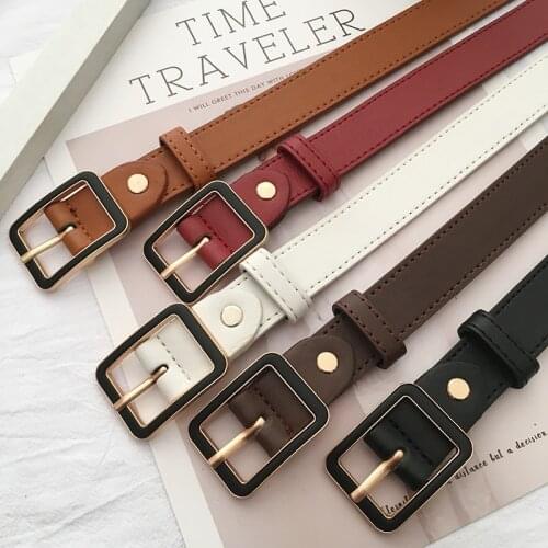 Adjustable PU Leather Ladies Dress Belts Skinny Thin Women Waist Belts Strap Gold Color Buckle Female Belts Pasek Damski