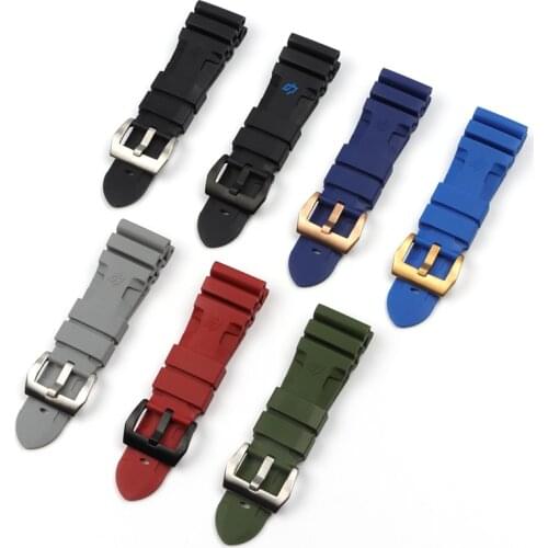 24mm 26mm Nature Silicone Rubber Watchband For Panerai LUMINOR PAM 441 Watch Strap Bracelet Pin Buckle Watch Accessories