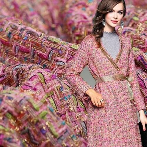 Half Meter Fashion Fabric Yarn-Dyed Tweed Fabric For Women Coat Dress Metallic Gold Thread Coat Tweed DIY Cloth Sewing Material