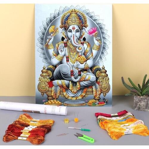Buddha India Ganesha Printed 11CT Cross Stitch Patterns Embroidery DMC Threads Sewing Handicraft Craft Needlework Floss Design