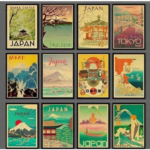 Vintege Poster Japan Famous Travel Landscape Home Room Wall sticker Kraft Paper Posters and Prints Art Wall Decor