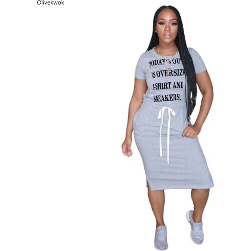 2020 Women Summer Todays Outfit An Oversized T-shirt And Sneakers Letter Print Short Sleeve O-neck Classic Dress 4 color