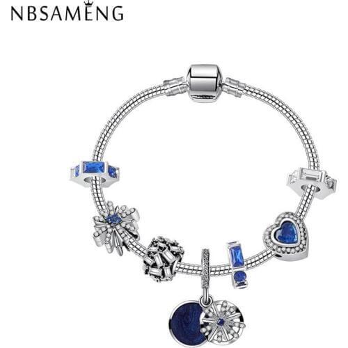 Fashion Silver color Charms Bead Chain Bracelets & Bangle Love Blue Heart Crystal Bracelet For Women Jewelry Gift Dropshipping