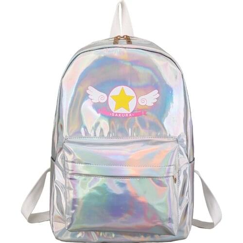 Women Gilr Anime Card Captor Sakura Wing Razer Lolita Magic School Shoulder Bag Backpack Gift Silvery