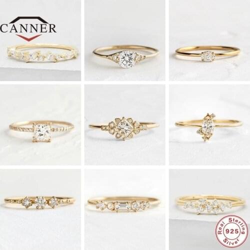CANNER 100% 925 Sterling Silver Ring for Women Zircon CZ Gold Color Party Finger Rings Silver 925 Jewelry Wedding Anillos Gifts