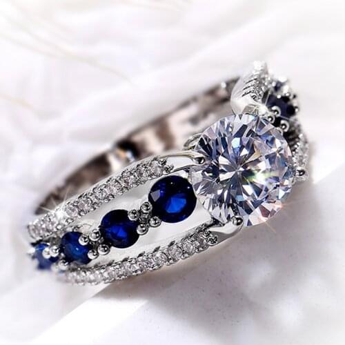 Modyle Newly Designed Ladys Finger Ring for Wedding Anniversary Party Bling Bling White/Blue CZ Stone High Quality Fashion Ring