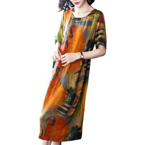2021 Loose Casual Mulberry Silk Young Fashion Dress Summer Vintage 4XL Plus Size Elegant Women Party Vestidos FC1267
