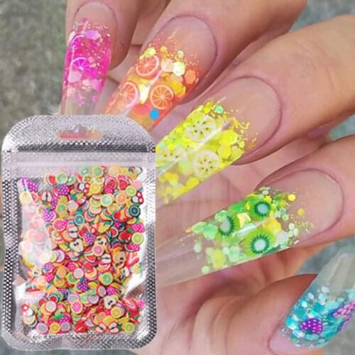 1000 Piece 3D Nail Art Fruits DIY Design Polymer Clay Fruit Feather Acrylic Nail Decorations Tiny Slices Manicure Accessories