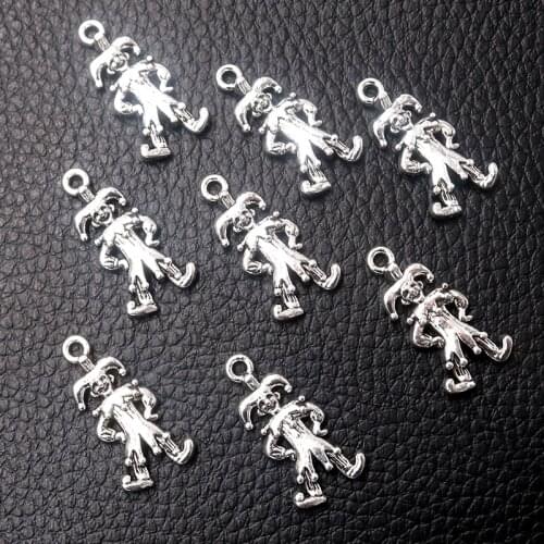 12pcs/lot Silver Plated Joker Charm Metal Pendants DIY Necklaces Bracelets Jewelry Handicraft Accessories 25*12mm P699