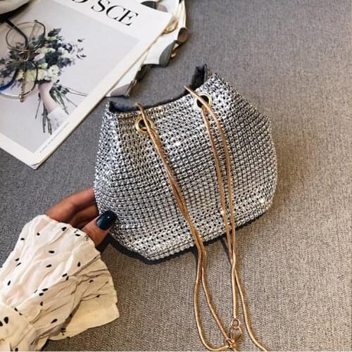 2020 Fashion Trend Evening Bag Womens Rhinestone Bucket Bag Crystal Clutches Shoulder Bucket Bag Shining Cross-body Hand Bag