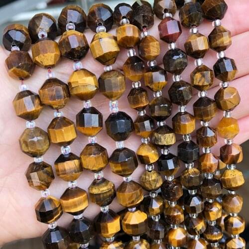 8 10mm Natural Faceted Stone Beads Olive Shape Yellow Tiger Eye Loose Spacer Beads For Jewelry DIY Making Bracelet Accessories
