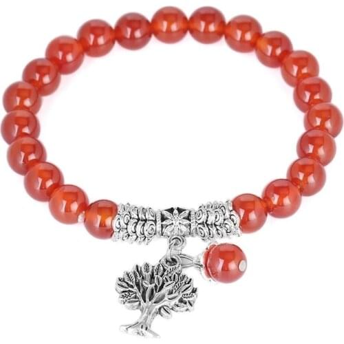 8mm Natural Red Onyx Gem Stone Beads Bracelets Tree of Life Round Mala Rosary Healing Crystal Carnelian Jewellery