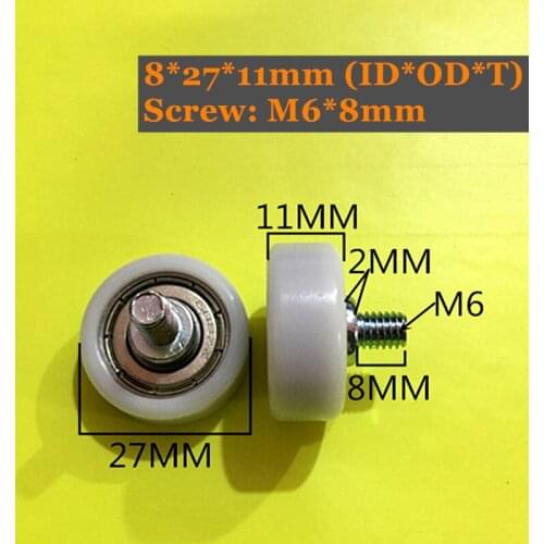 8x27x11mm POM Bearing With M6x8/12 M8x12 Screw 10Pcs PU Pulley Wheels 696 Ball Bearing Sealed Bearing Used on Door and Window