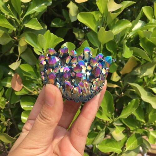 90g natural metal colour aura angel crystal cluster Titanium coating quartz angel cluster healing