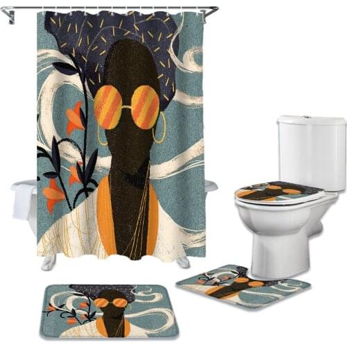Abstract design Shower Curtain African Woman bathroom set Waterproof Cloth Polyester Bath Curtain Bathroom Rugs Bath Mat