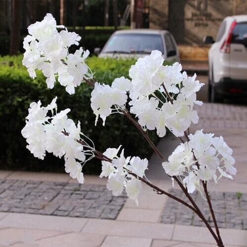 White Color Artificial Cherry Blossom Three Fork Fake Branches For Wedding Arch Bridge Decoration Ceiling Background Wall Decor