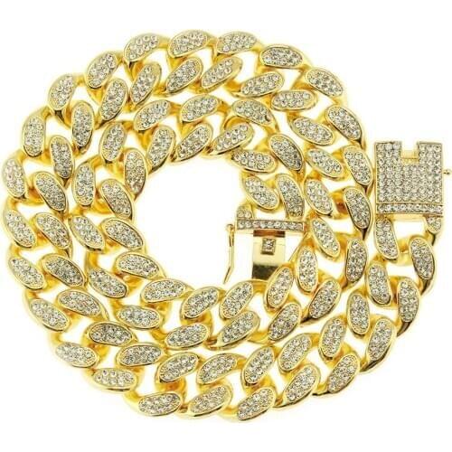 2020Europe And America Hip Hop Full Of Mens Big Gold Chain Domineering Exaggeration Miami Cuba Chain Hip Hop Rap Necklace