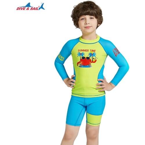 Kids Two Piece High Elasticity Summer Swimsuit Long Sleeve Rash Guards Jumpsuits Boys Girls Sport Surf Diving Sunscreen Swimwear