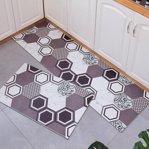 Geometric Kitchen Mat Oil-proof Waterproof Non-slip Mat Home Leather Floor Carpet Entrance Doormat Bathroom Mat Kitchen Carpet