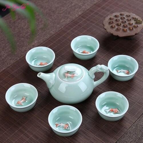 JIA-GUI LUO 7 sets of 1 tea set tea cup teapot ceramic tea set office tea set supplies J002