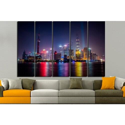 HD Prints Architecture City Night Scene Canvas Painting 5 Set Wall Art Pictures Modern Home Decor Modular Poster For Living Room