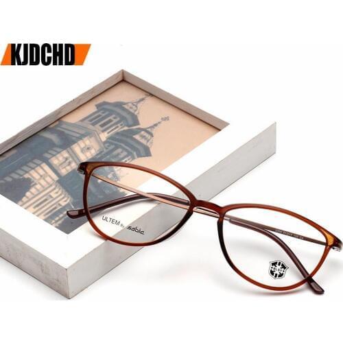 KJDCHD Tungsten Titanium Glasses Men Women Cat Eye Eyeglasses Frames Precription Spectacles Ultra Light Eyeglass Female Points
